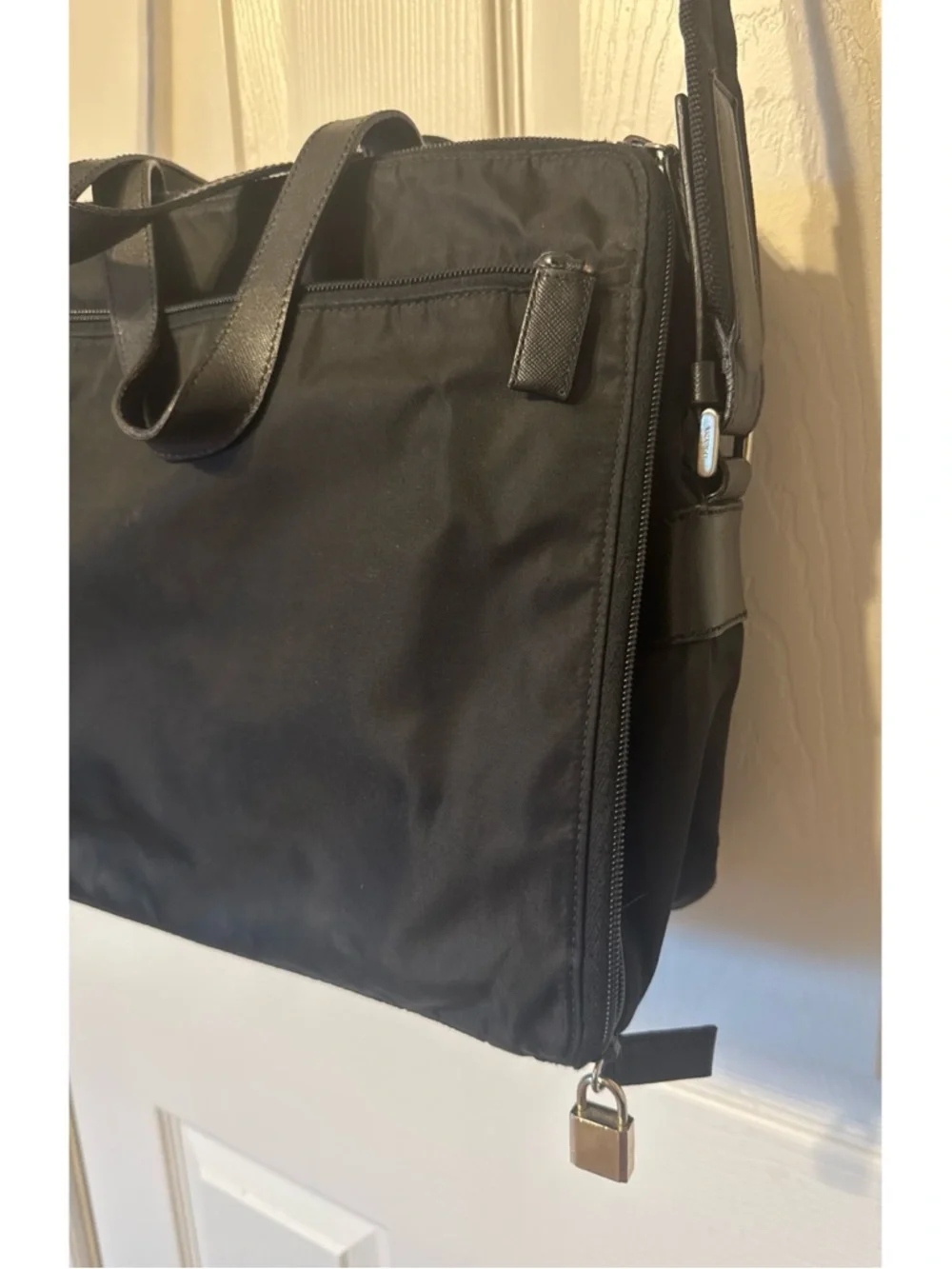 Prada Black Nylon & Saffiano Leather Laptop Bag Briefcase Crossbody Authentic - Picture 3 of 9